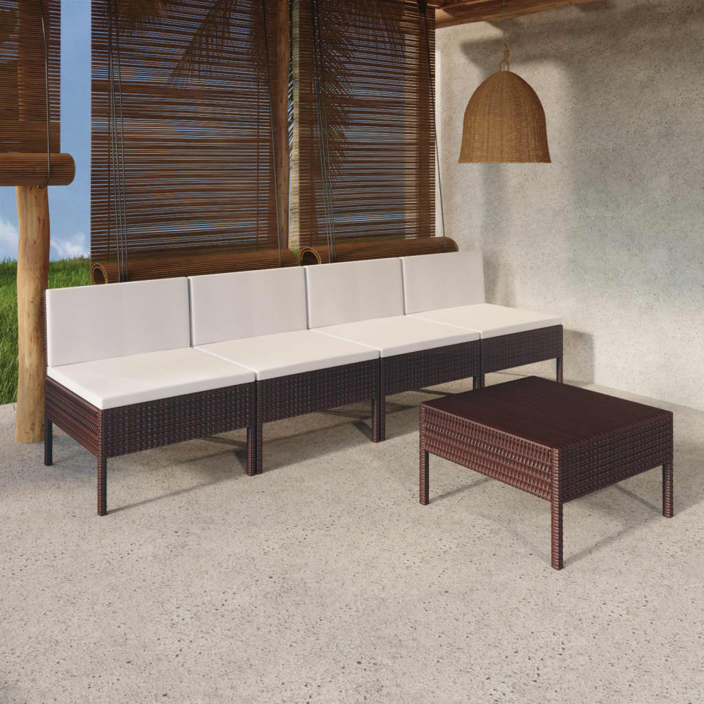 Vetonek Set muebles de jardín 5 pzas y cojines ratán sintético marrón