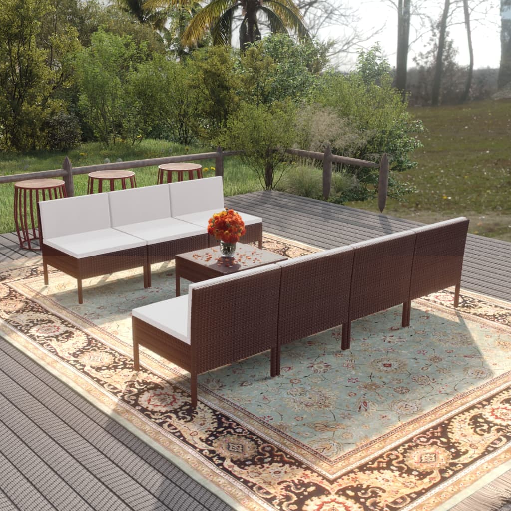 Vetonek Set muebles de jardín 8 pzas y cojines ratán sintético marrón