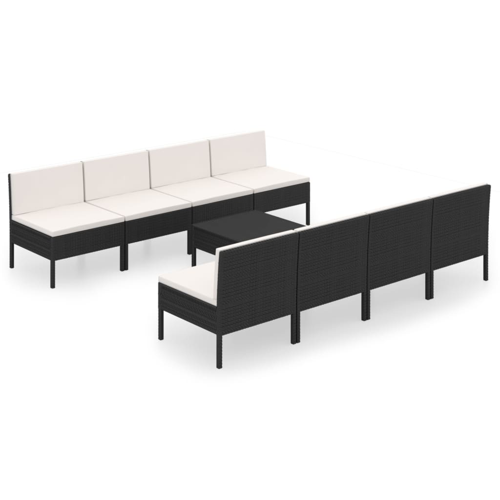 Set de muebles de jardín 9 pzas cojines ratán sintético negro vidaXL