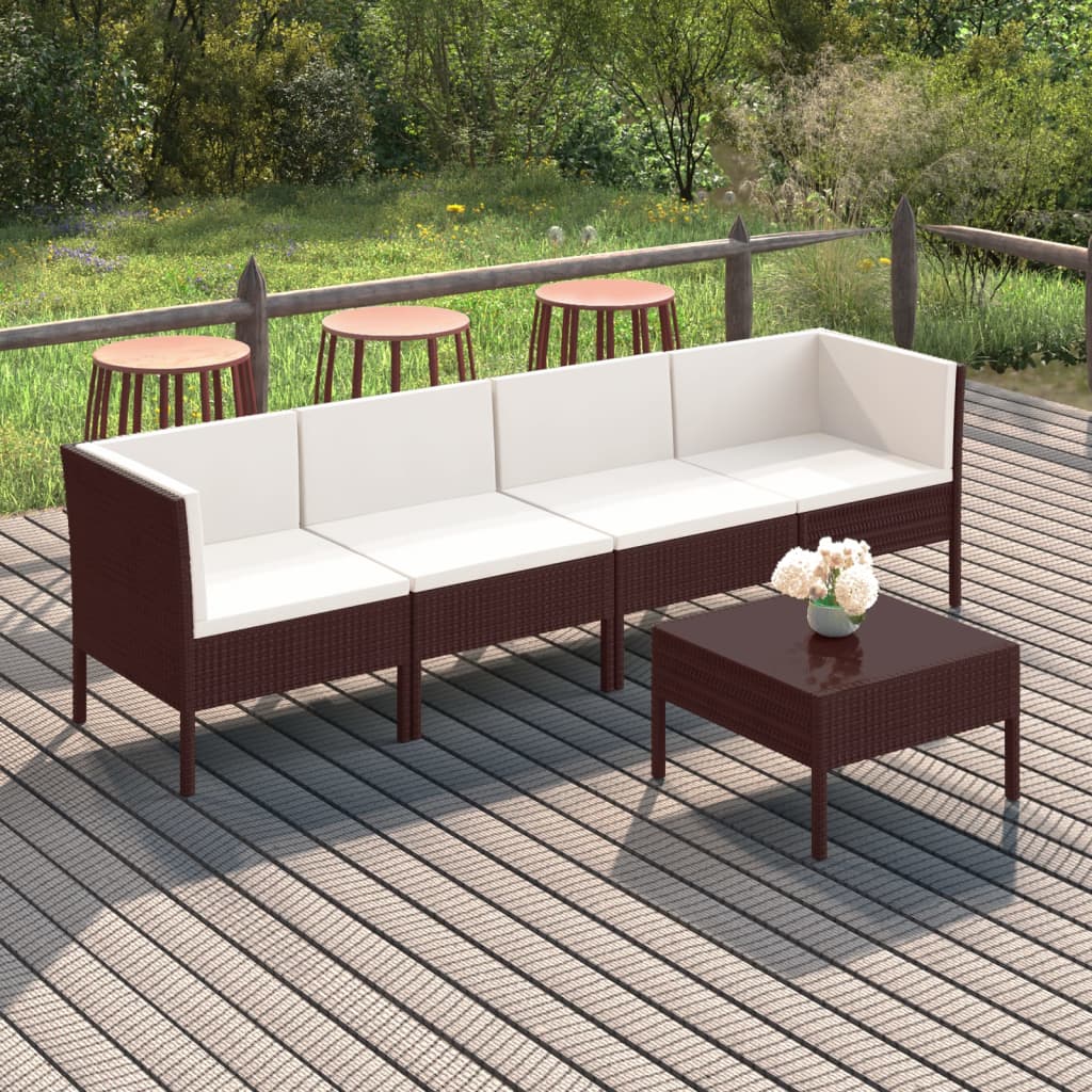 Vetonek Set muebles de jardín 5 pzas y cojines ratán sintético marrón