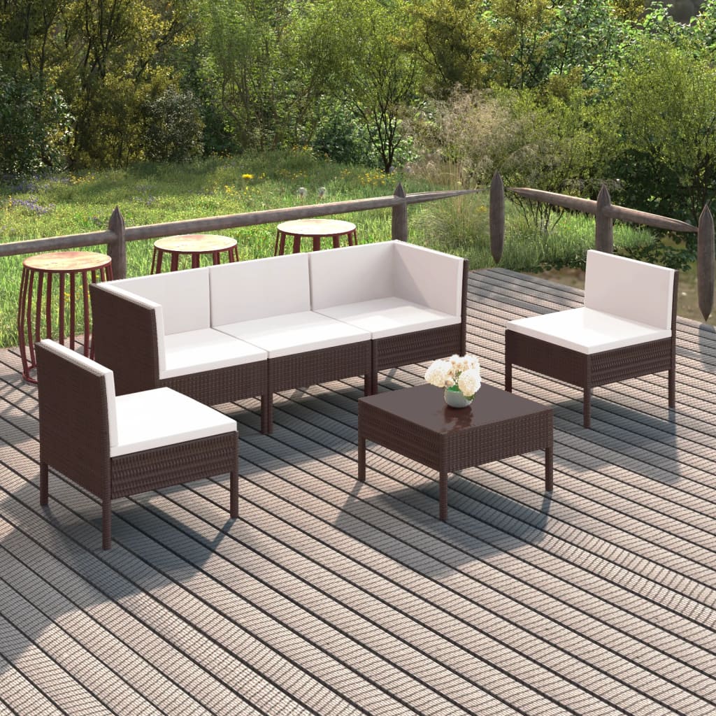 Vetonek Set muebles de jardín 6 pzas y cojines ratán sintético marrón