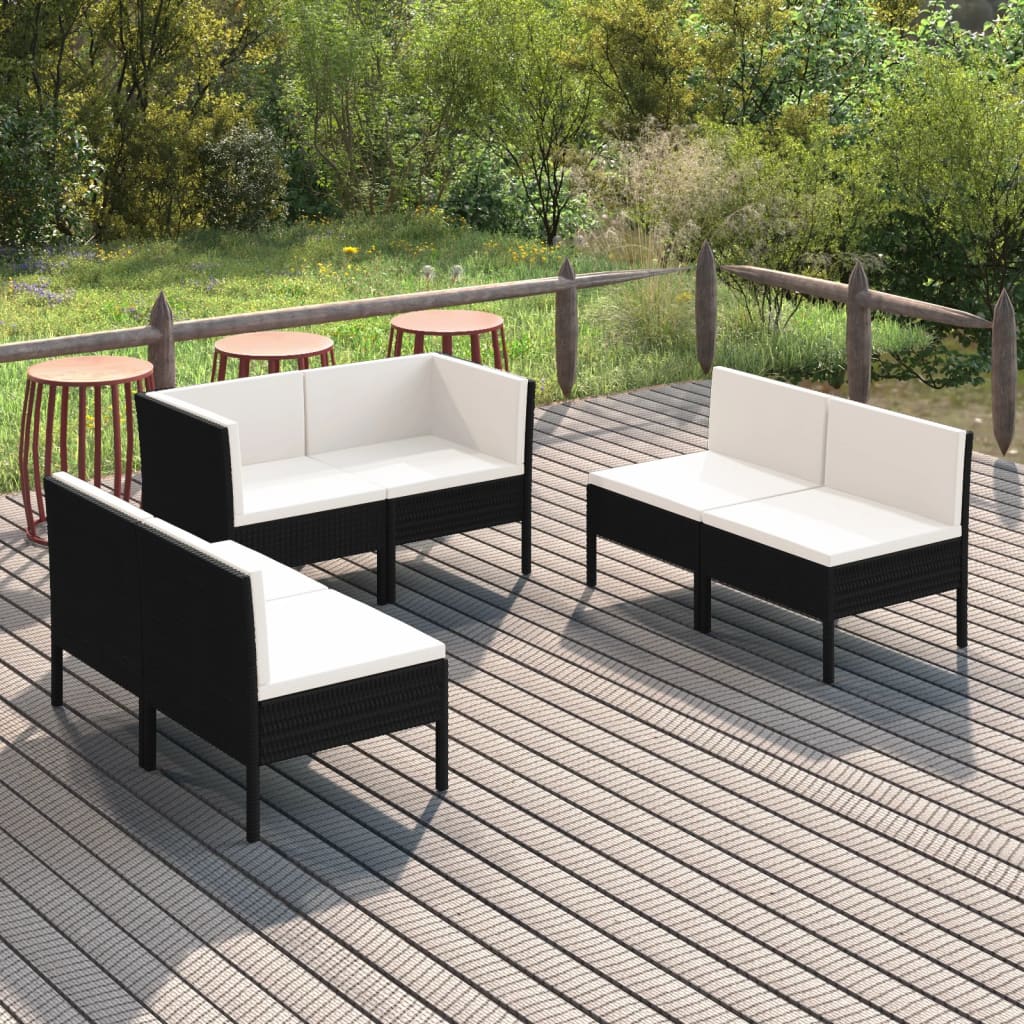 Vetonek Set de muebles de jardín 6 pzas y cojines ratán sintético negro