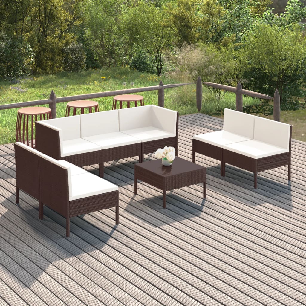 Vetonek Set muebles de jardín 8 pzas y cojines ratán sintético marrón