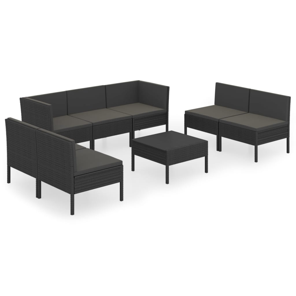 Set de muebles de jardín 8 pzas y cojines ratán sintético negro - Vetonek