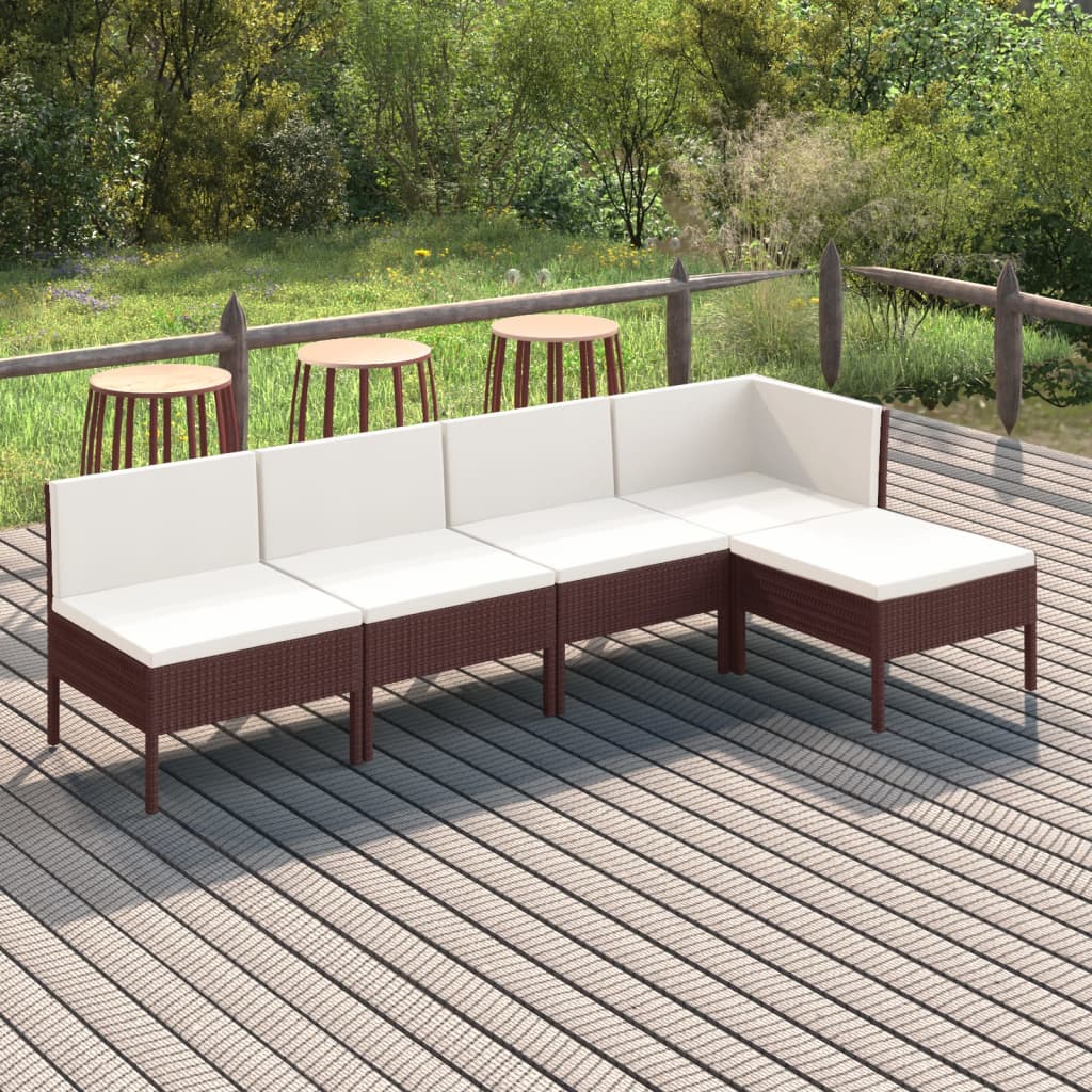 Vetonek Set muebles de jardín 5 pzas y cojines ratán sintético marrón