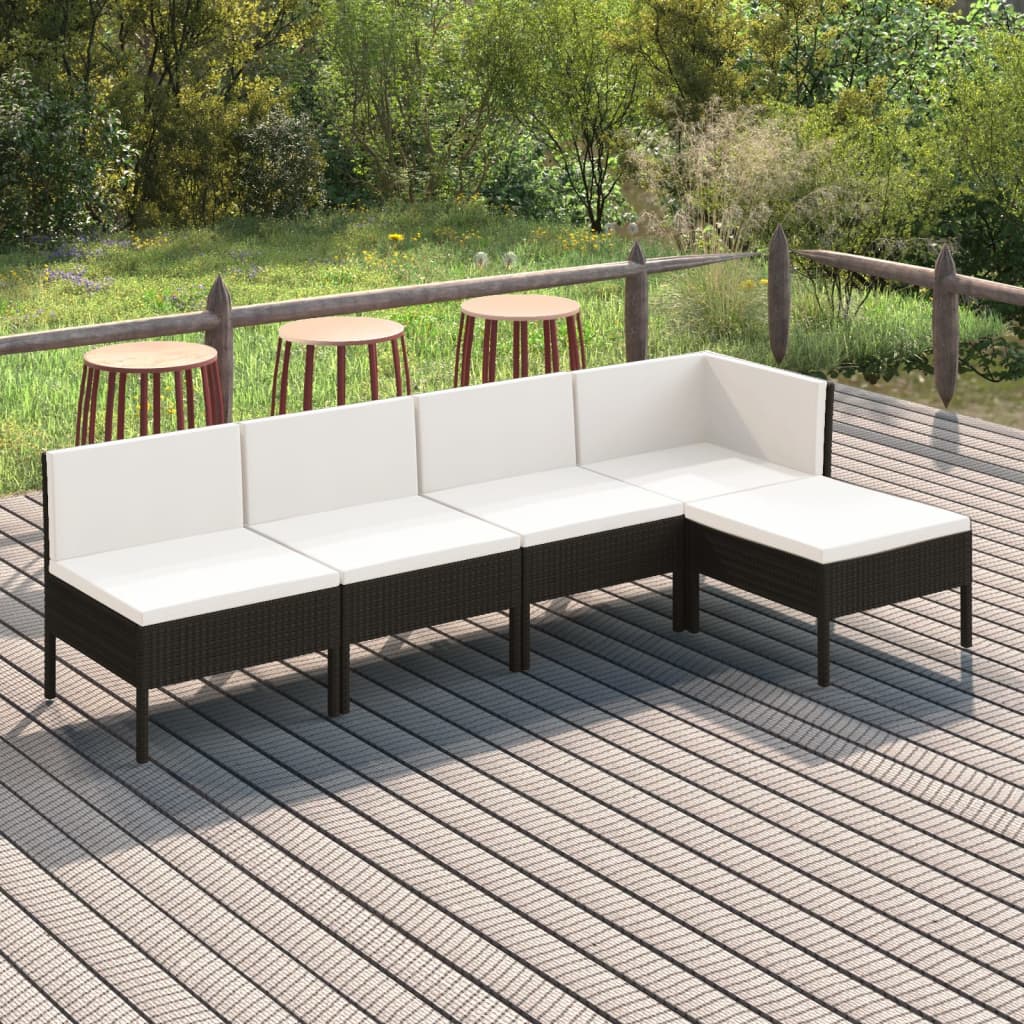 Vetonek Set de muebles de jardín 5 pzas y cojines ratán sintético negro