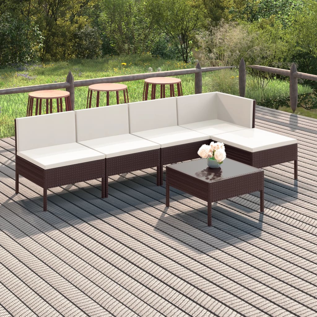 Vetonek Set muebles de jardín 6 pzas y cojines ratán sintético marrón