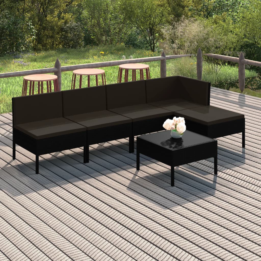 Vetonek Set de muebles de jardín 6 pzas y cojines ratán sintético negro