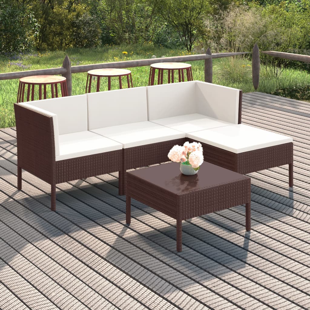 Vetonek Set muebles de jardín 5 pzas y cojines ratán sintético marrón