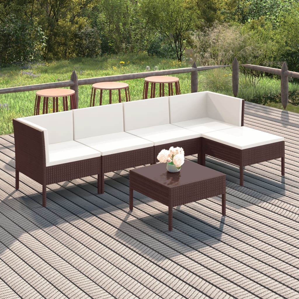 Vetonek Set muebles de jardín 6 pzas y cojines ratán sintético marrón