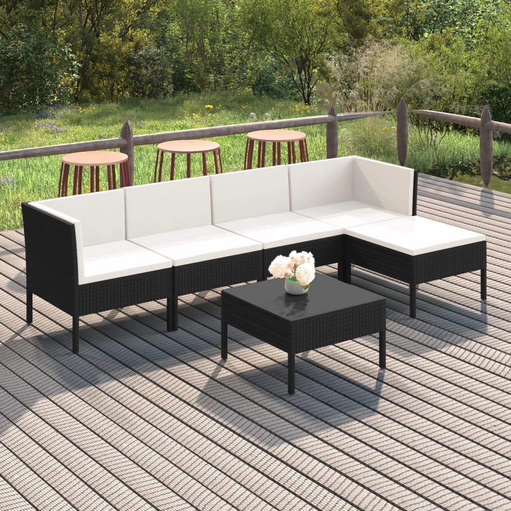 Vetonek Set de muebles de jardín 6 pzas y cojines ratán sintético negro