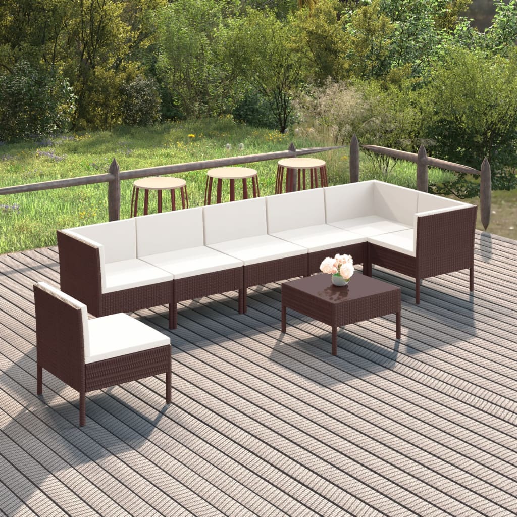 Vetonek Set muebles de jardín 8 pzas y cojines ratán sintético marrón