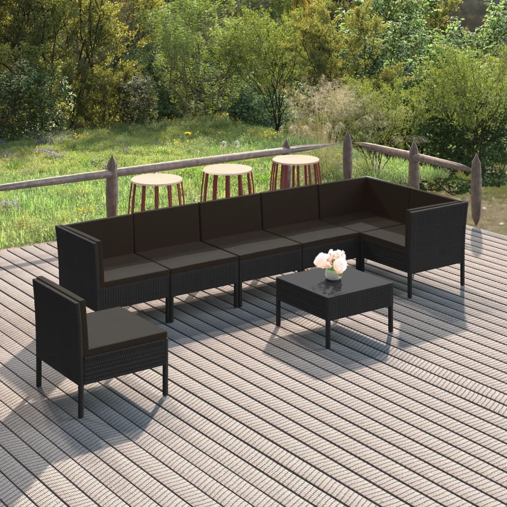 Vetonek Set de muebles de jardín 8 pzas y cojines ratán sintético negro