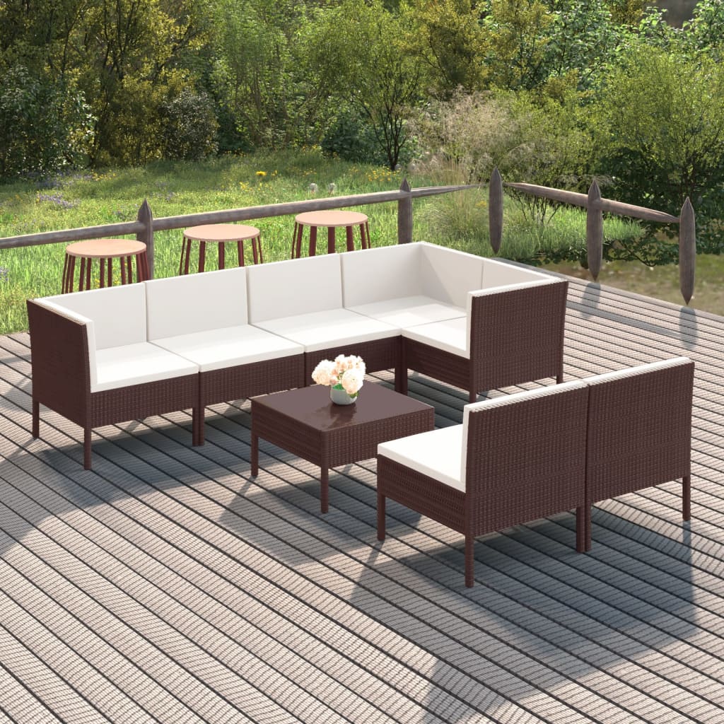 Vetonek Set muebles de jardín 8 pzas y cojines ratán sintético marrón