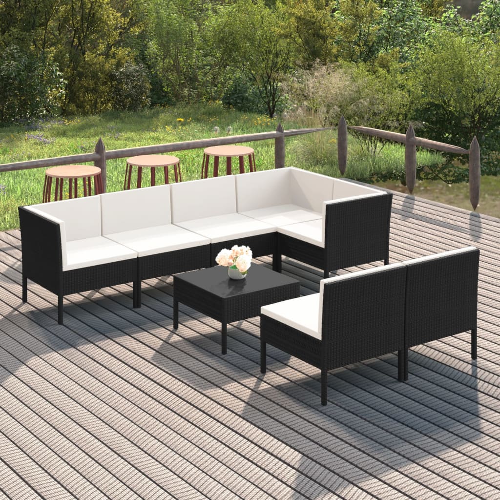 Vetonek Set de muebles de jardín 8 pzas y cojines ratán sintético negro