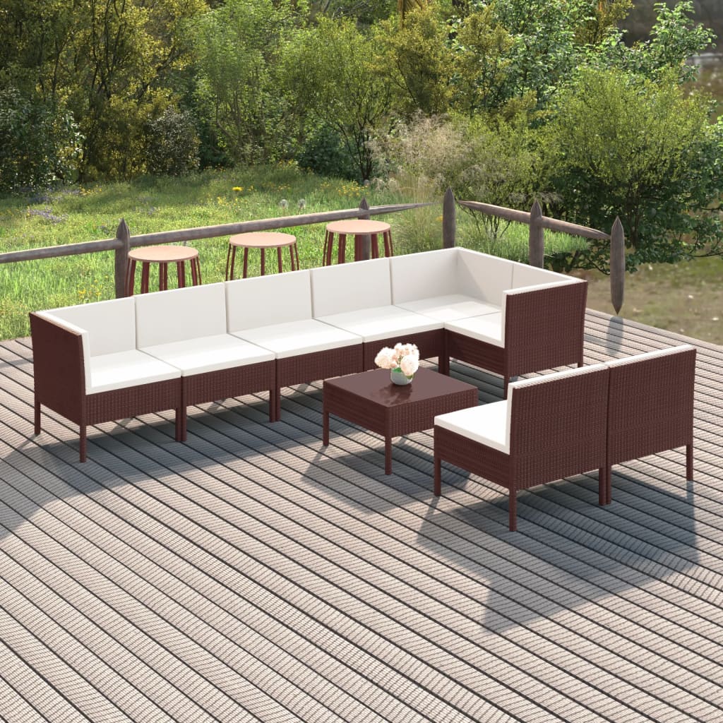 Vetonek Set muebles de jardín 9 pzas y cojines ratán sintético marrón