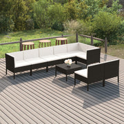 Set de muebles de jardín 9 pzas y cojines ratán sintético negro v0767 Vetonek