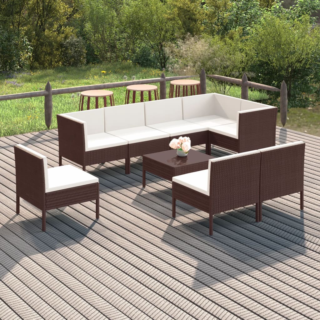 Vetonek Set muebles de jardín 9 pzas y cojines ratán sintético marrón