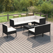Set de muebles de jardín 9 pzas y cojines ratán sintético negro v0804 Vetonek