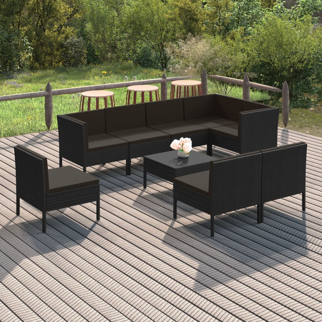 Set de muebles de jardín 9 pzas y cojines ratán sintético negro v0811 Vetonek