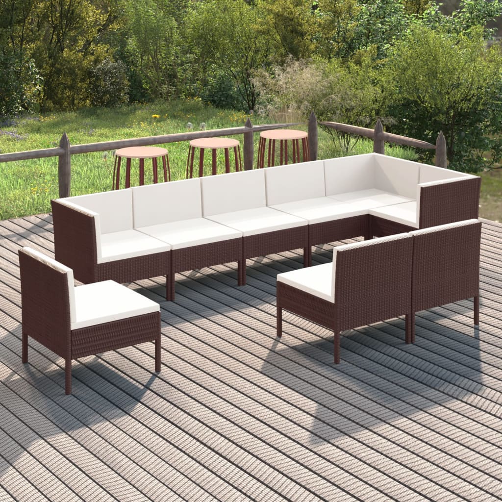 Vetonek Set muebles de jardín 9 piezas y cojines ratán sintético marrón