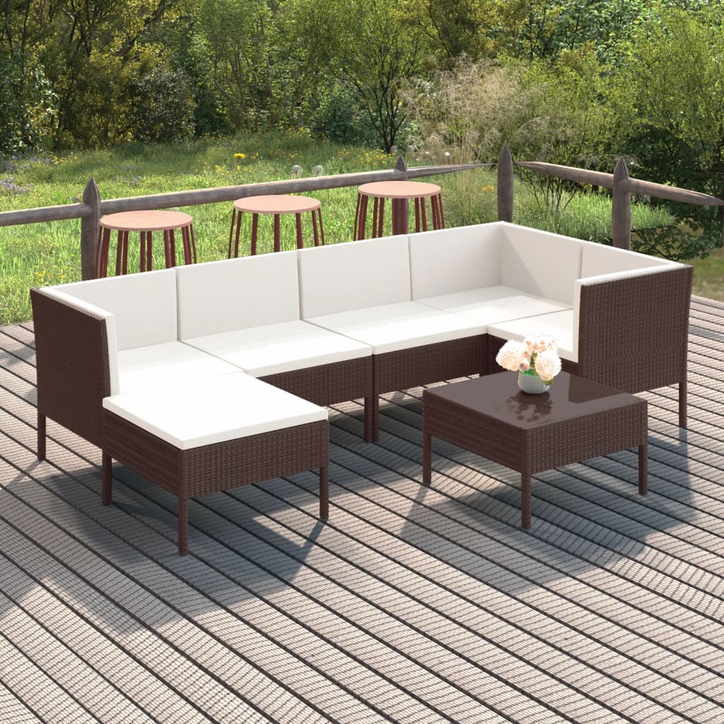 Vetonek Set muebles de jardín 7 pzas y cojines ratán sintético marrón