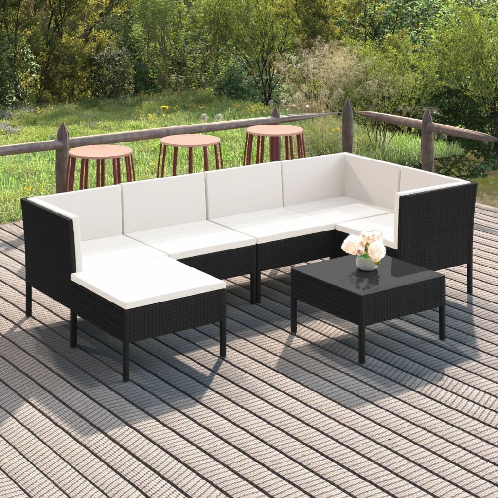 Vetonek Set muebles de jardín 7 pzas y cojines ratán sintético negro