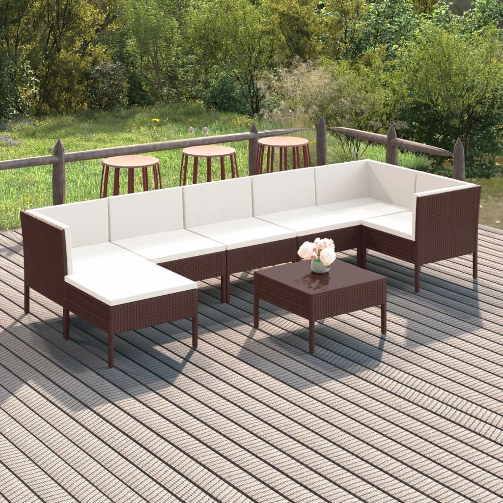 Vetonek Set muebles de jardín 8 pzas y cojines ratán sintético marrón