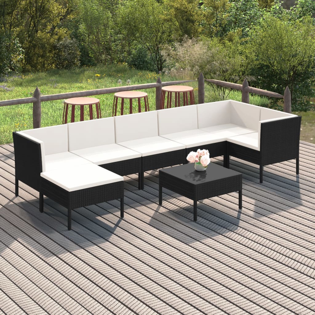 Vetonek Set de muebles de jardín 8 pzas y cojines ratán sintético negro