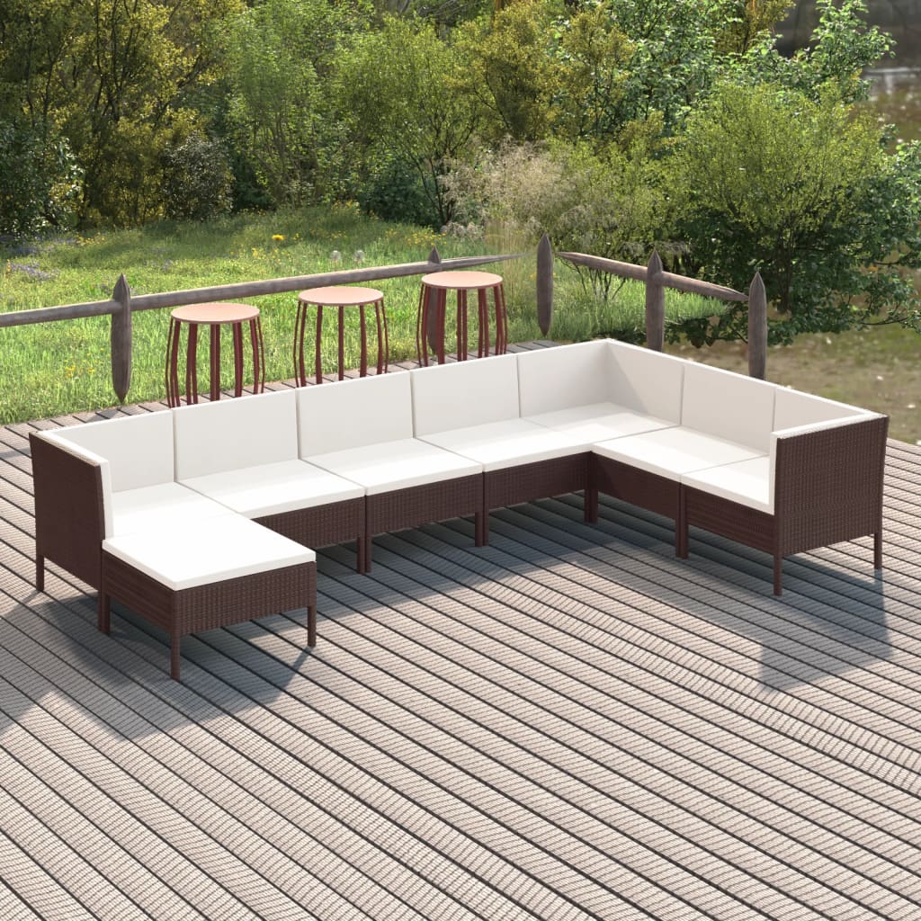 Vetonek Set muebles de jardín 8 pzas y cojines ratán sintético marrón