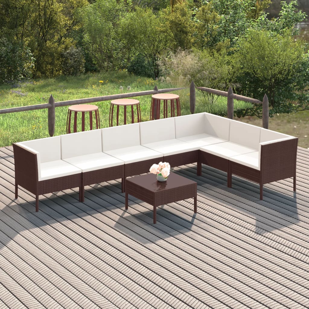 Vetonek Set muebles de jardín 8 pzas y cojines ratán sintético marrón