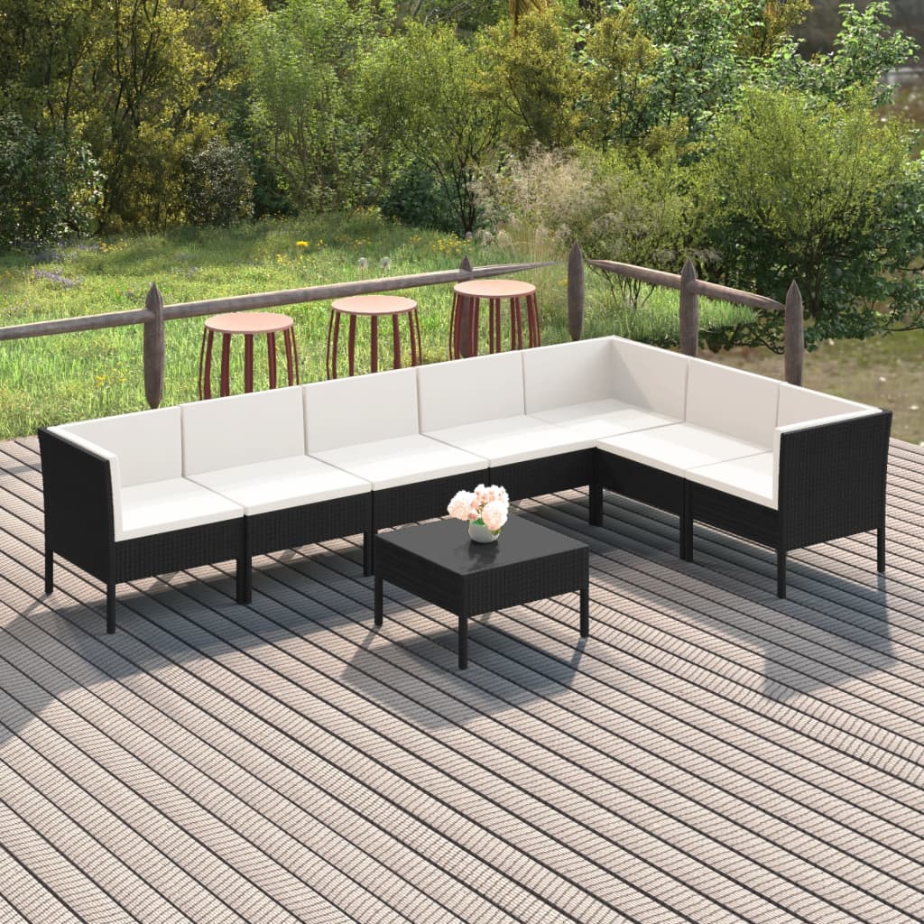 Vetonek Set de muebles de jardín 8 pzas y cojines ratán sintético negro