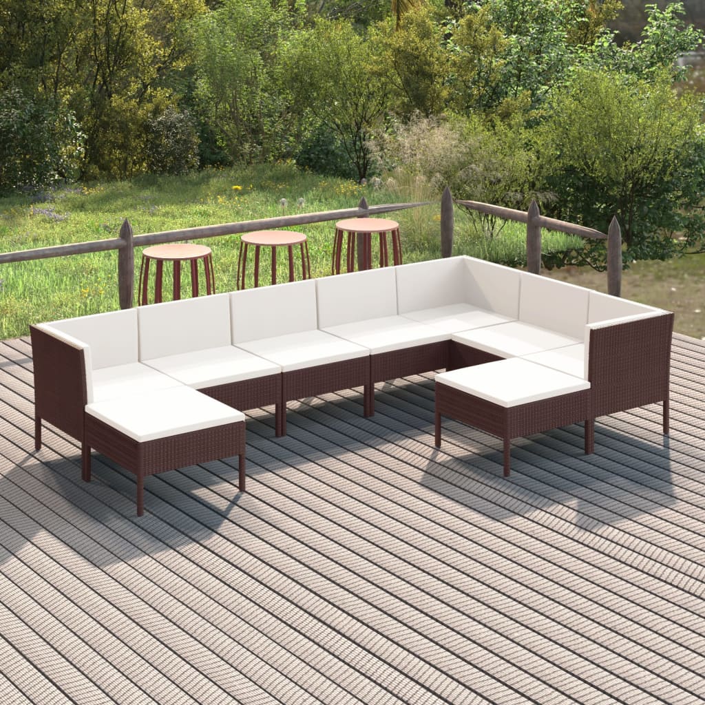 Vetonek Set muebles de jardín 9 pzas y cojines ratán sintético marrón