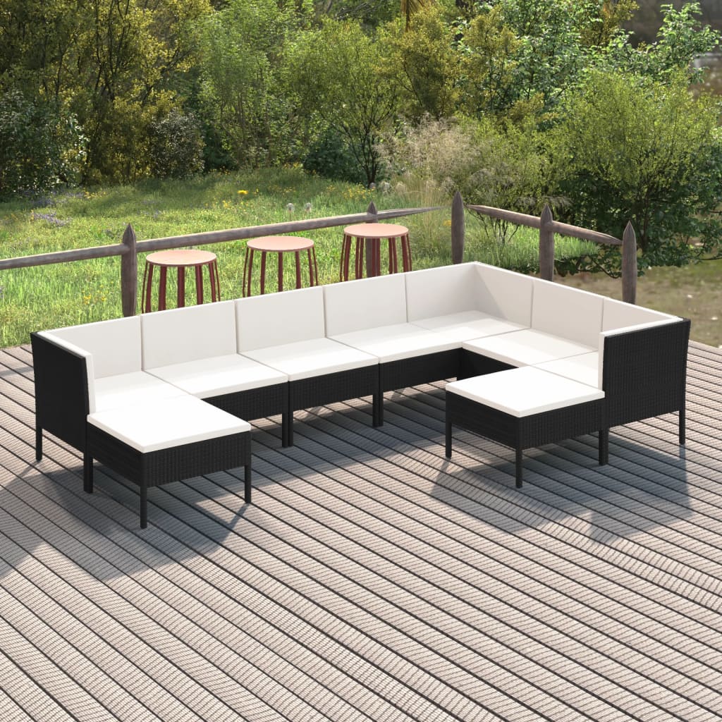 Vetonek Set muebles de jardín 9 pzas y cojines ratán sintético negro