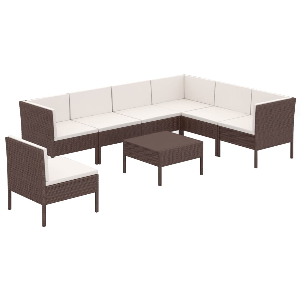 Set muebles de jardín 8 pzas y cojines ratán sintético marrón