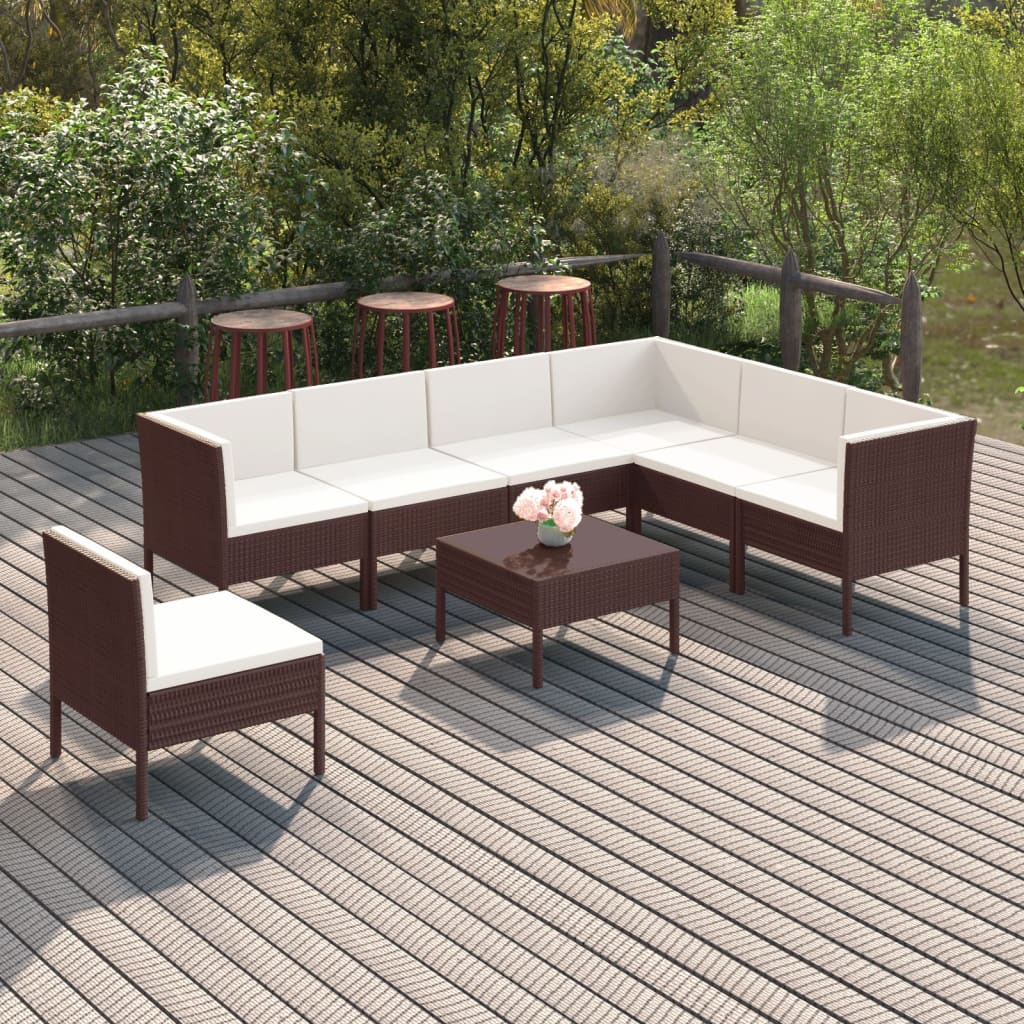 Vetonek Set muebles de jardín 8 pzas y cojines ratán sintético marrón