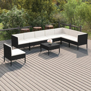 Set de muebles de jardín 9 pzas y cojines ratán sintético negro v1245 Vetonek