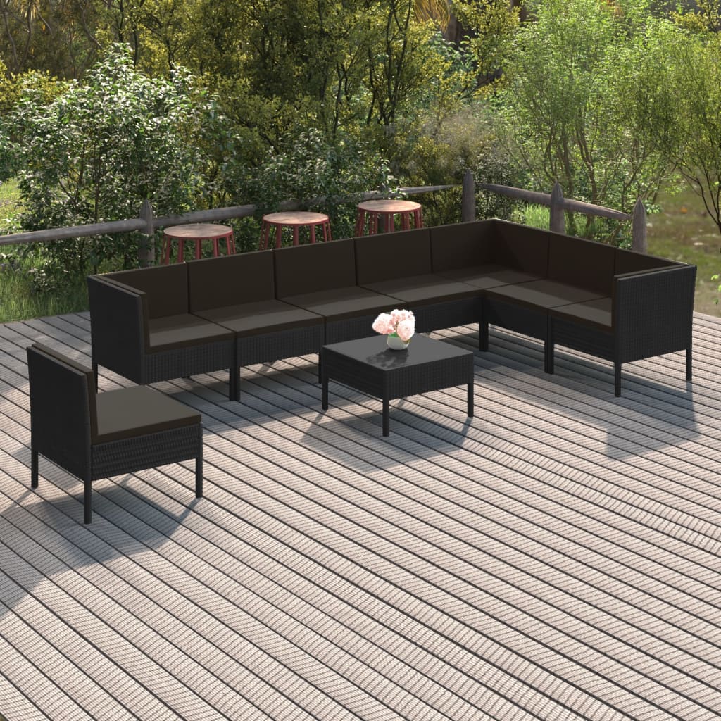 Set de muebles de jardín 9 pzas y cojines ratán sintético negro v1252 Vetonek