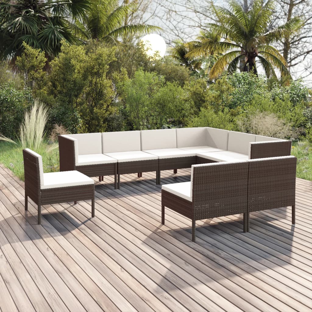 Vetonek Set muebles de jardín 9 pzas y cojines ratán sintético marrón