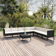 Set de muebles de jardín 9 pzas y cojines ratán sintético negro v1405 Vetonek