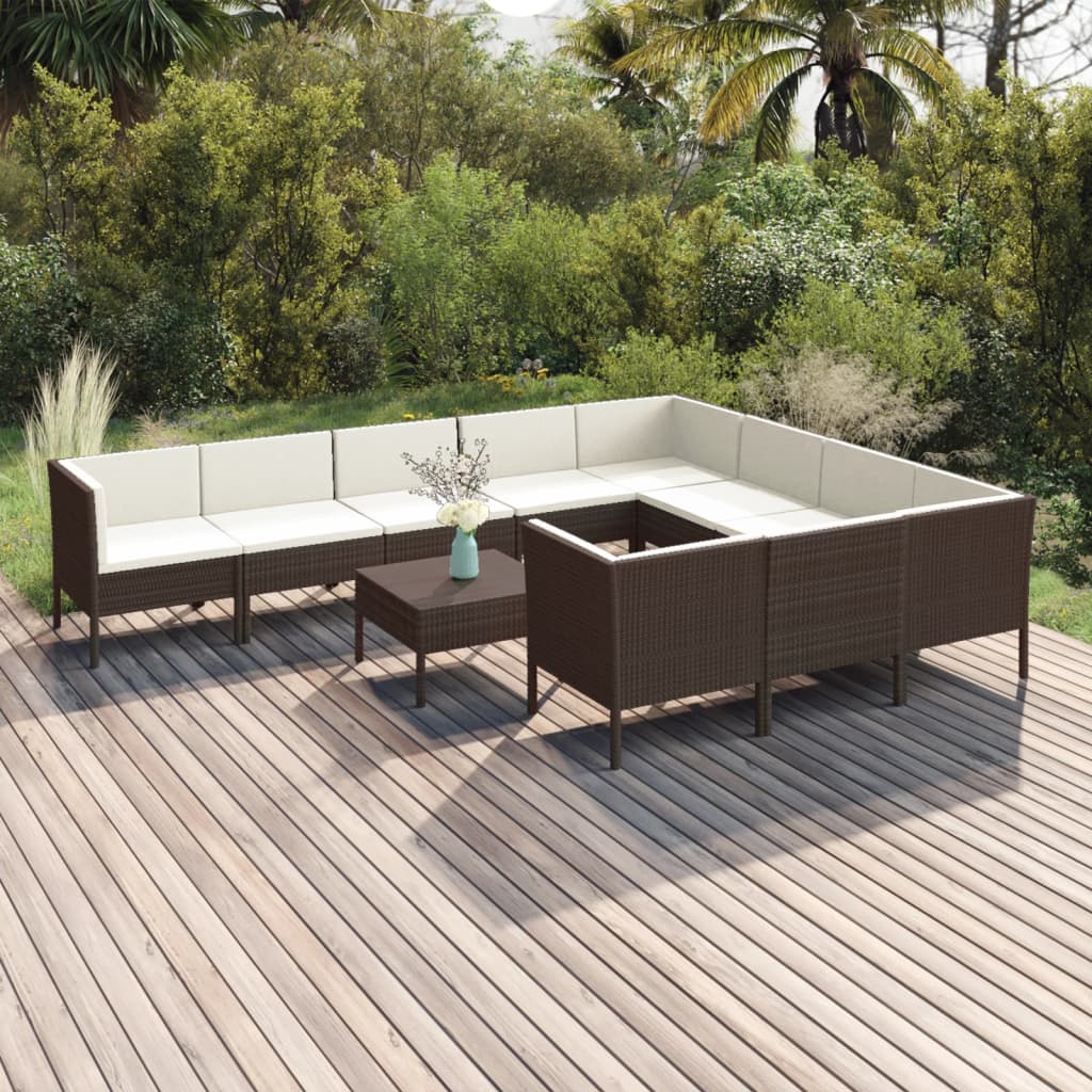 Vetonek Set muebles de jardín 11 pzas y cojines ratán sintético marrón