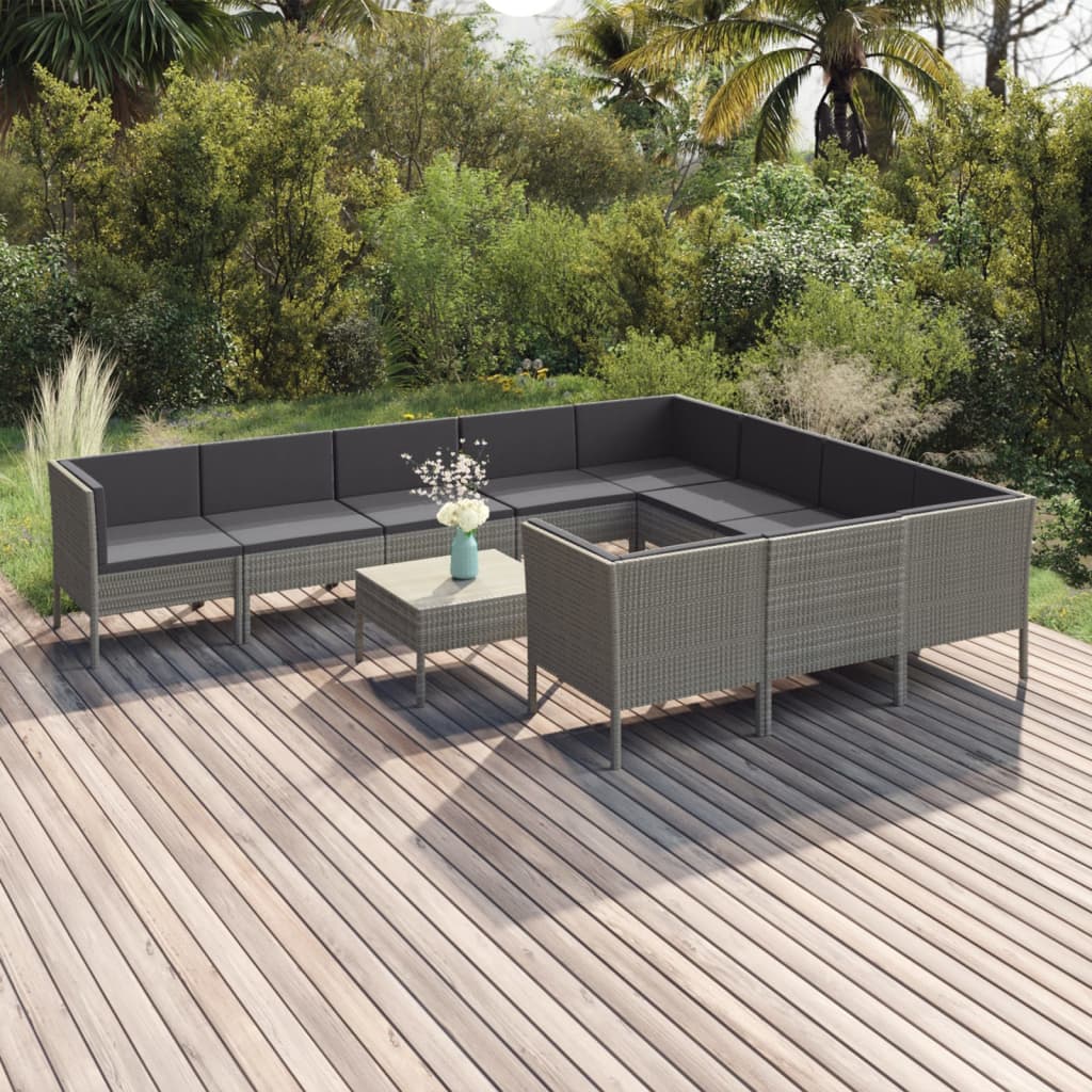 Vetonek Set de muebles de jardín 11 pzas y cojines ratán sintético gris