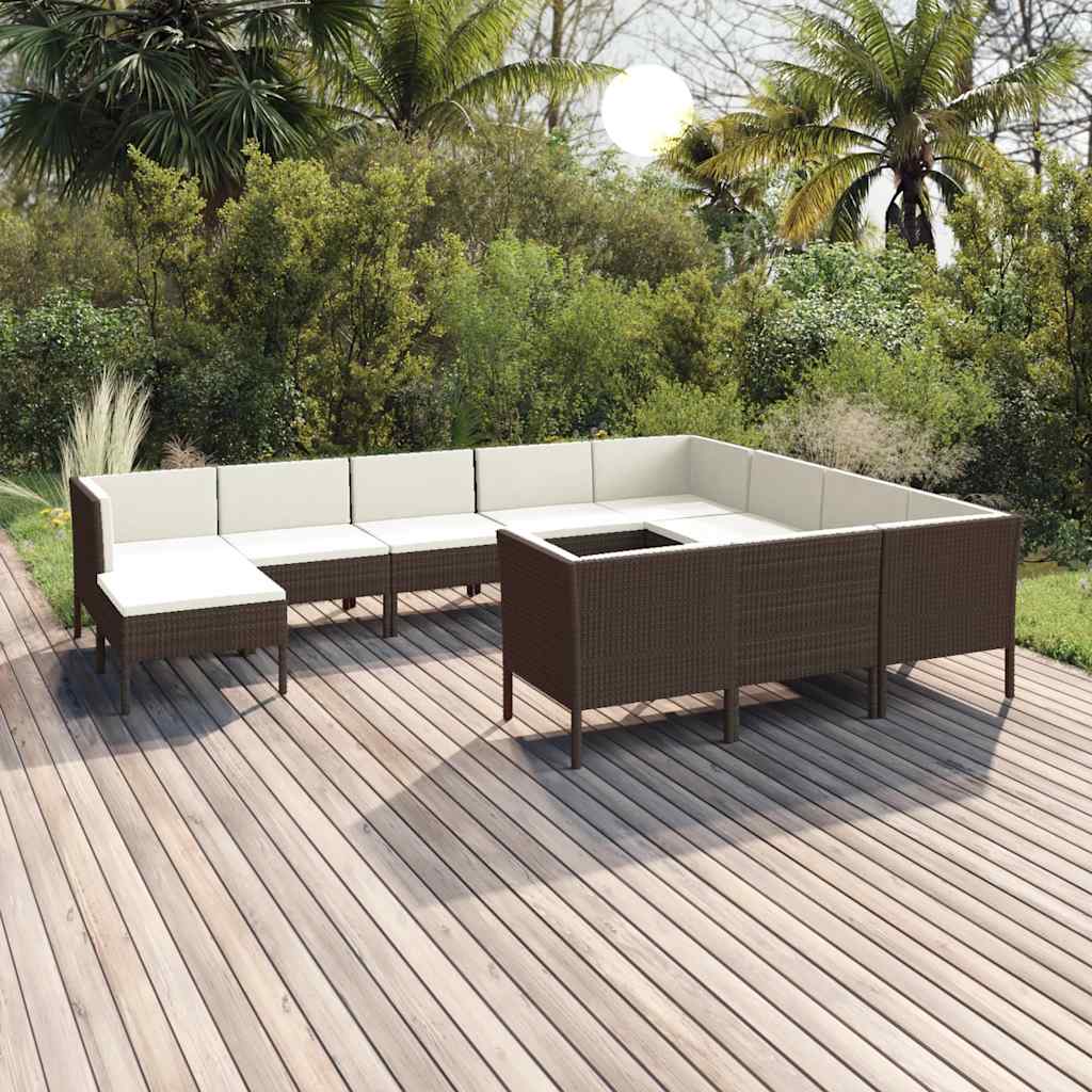 Vetonek Set muebles de jardín 11 pzas y cojines ratán sintético marrón