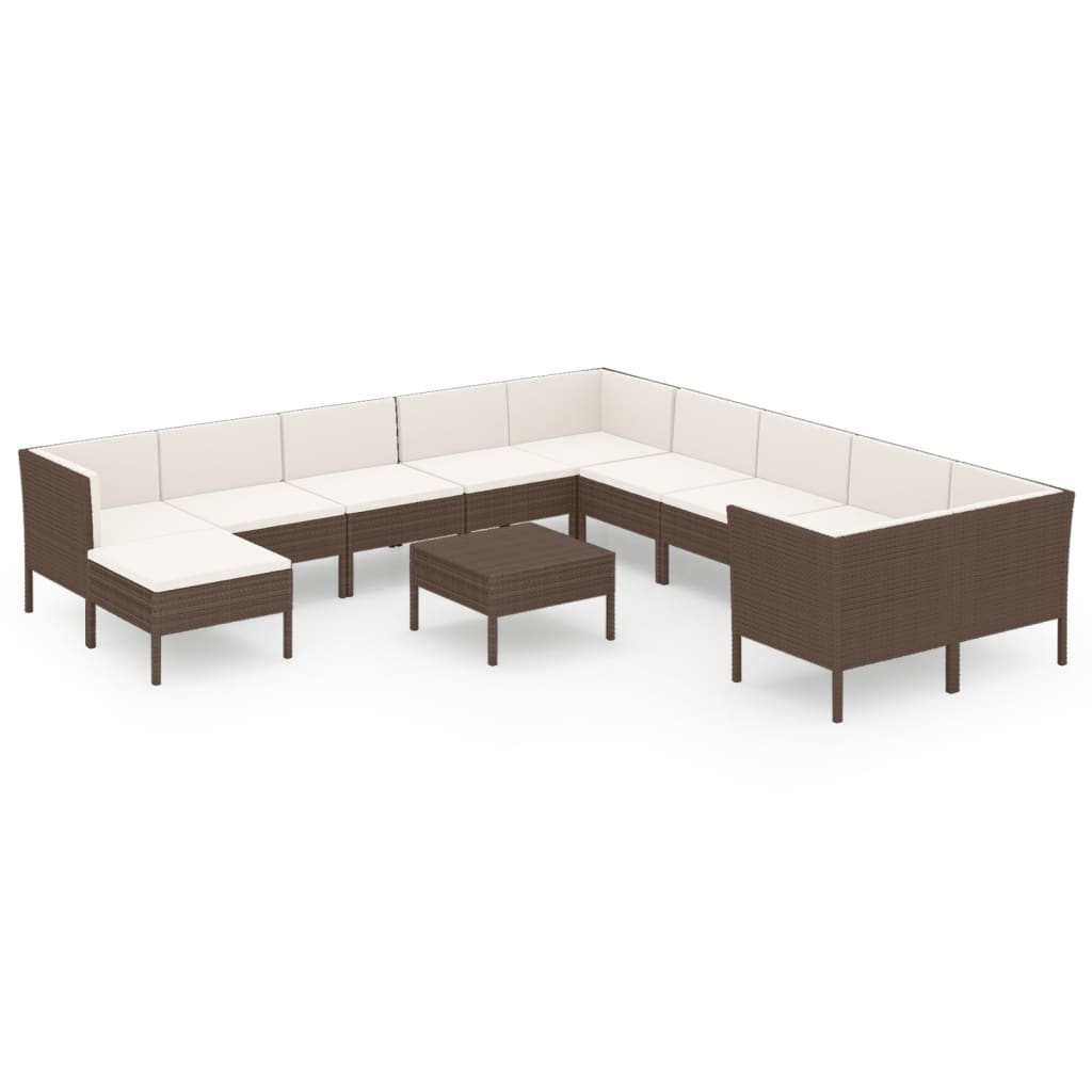 Set muebles de jardín 12 pzas y cojines ratán sintético marrón