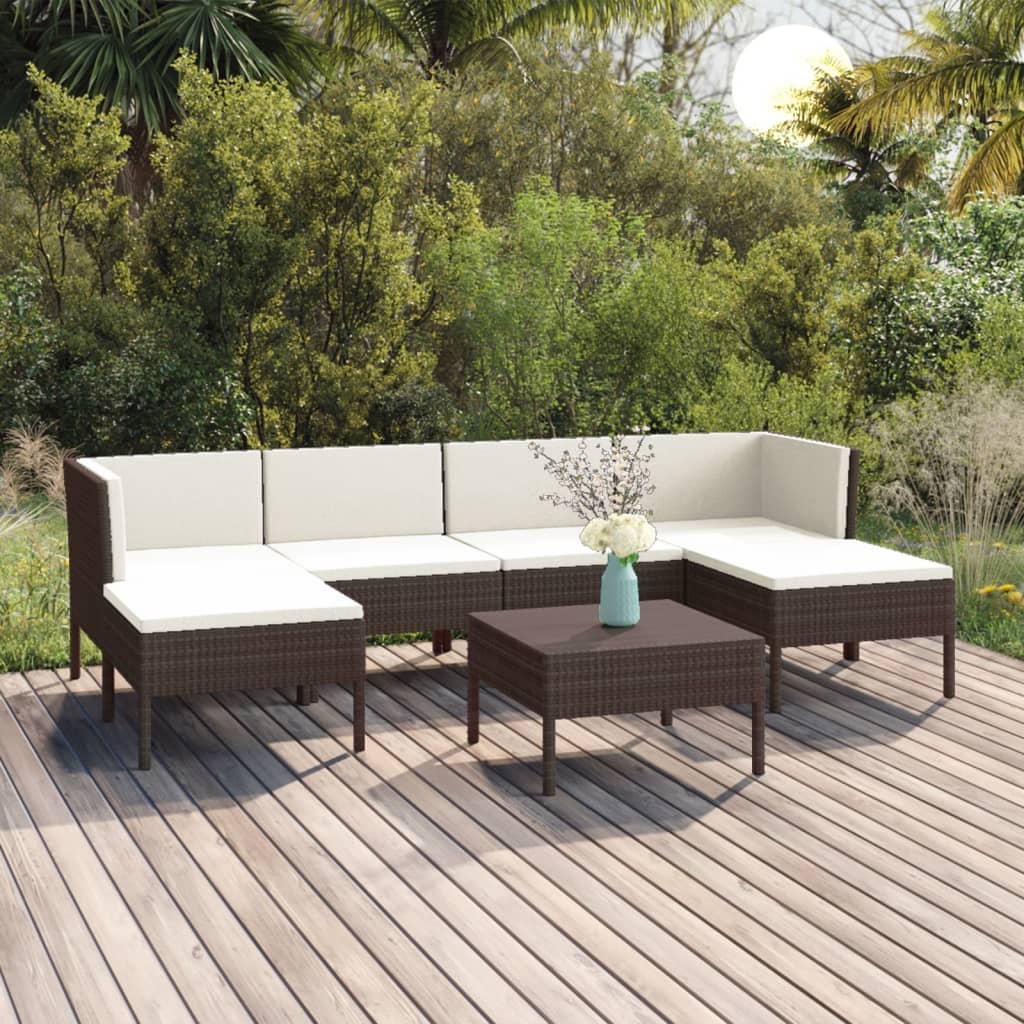 Vetonek Set muebles de jardín 7 pzas y cojines ratán sintético marrón