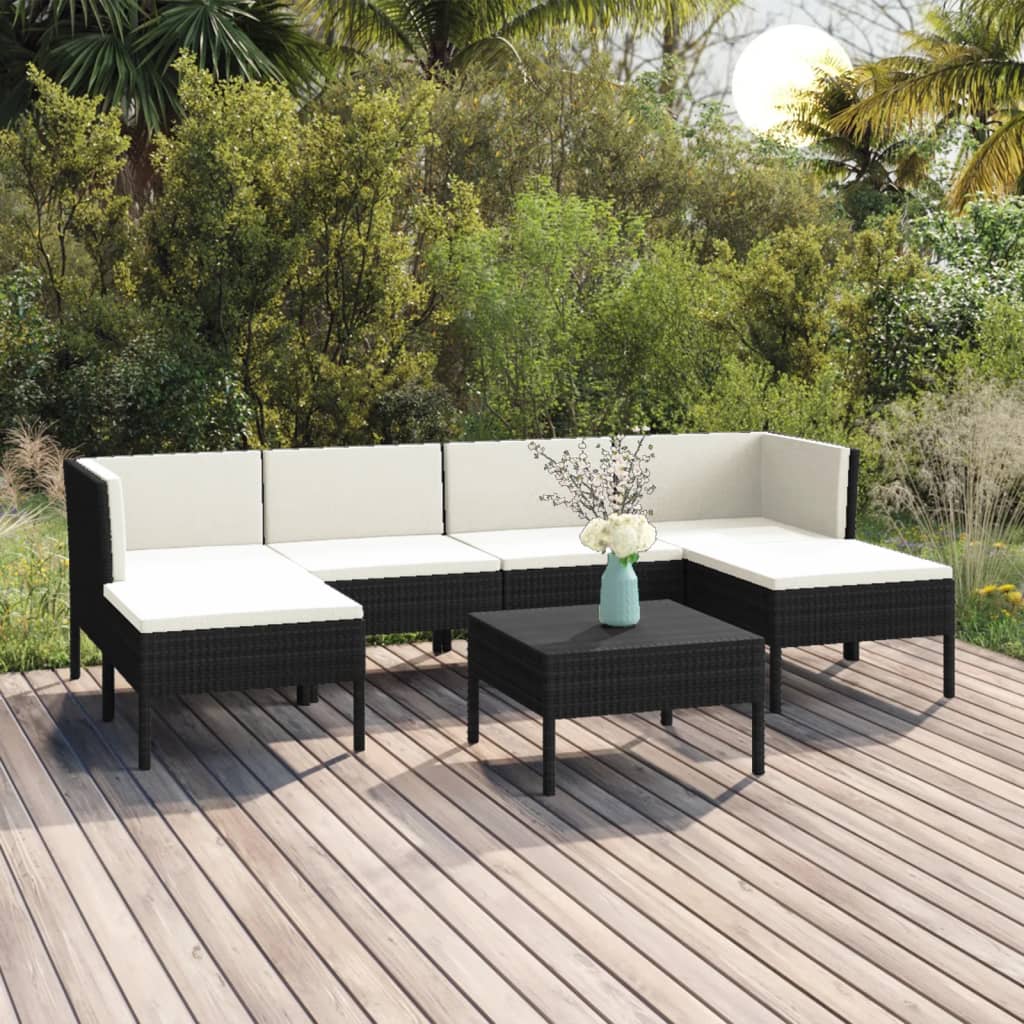 Vetonek Set de muebles de jardín 7 pzas cojines ratán sintético negro