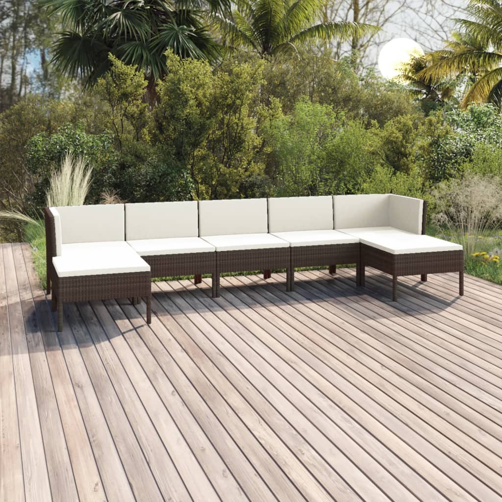 Vetonek Set muebles de jardín 7 piezas cojines ratán sintético marrón