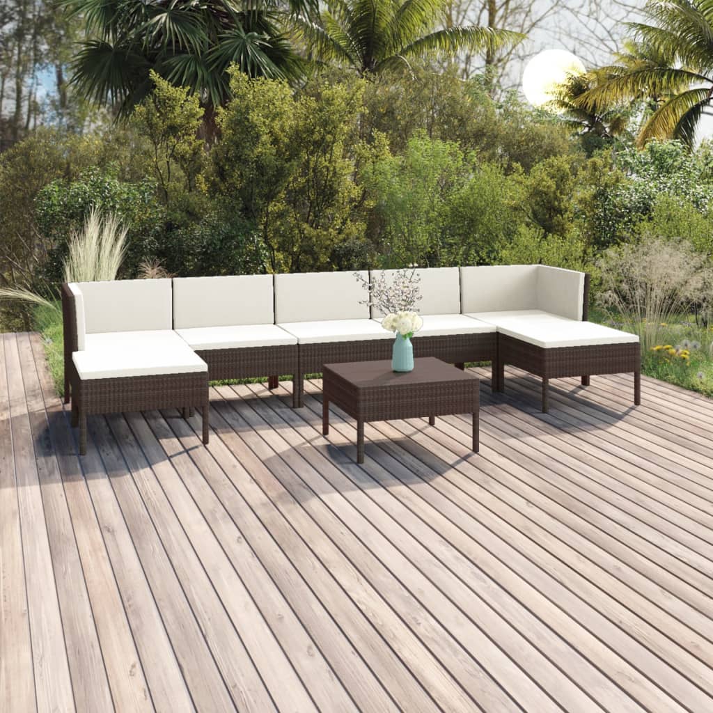 Vetonek Set muebles de jardín 8 pzas y cojines ratán sintético marrón