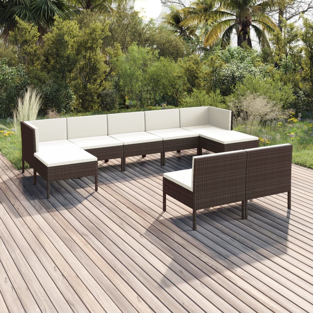 Vetonek Set muebles de jardín 9 pzas y cojines ratán sintético marrón