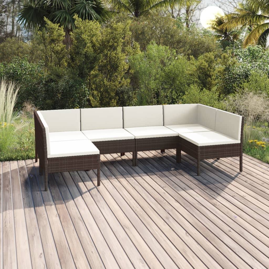 Vetonek Set muebles de jardín 6 pzas y cojines ratán sintético marrón